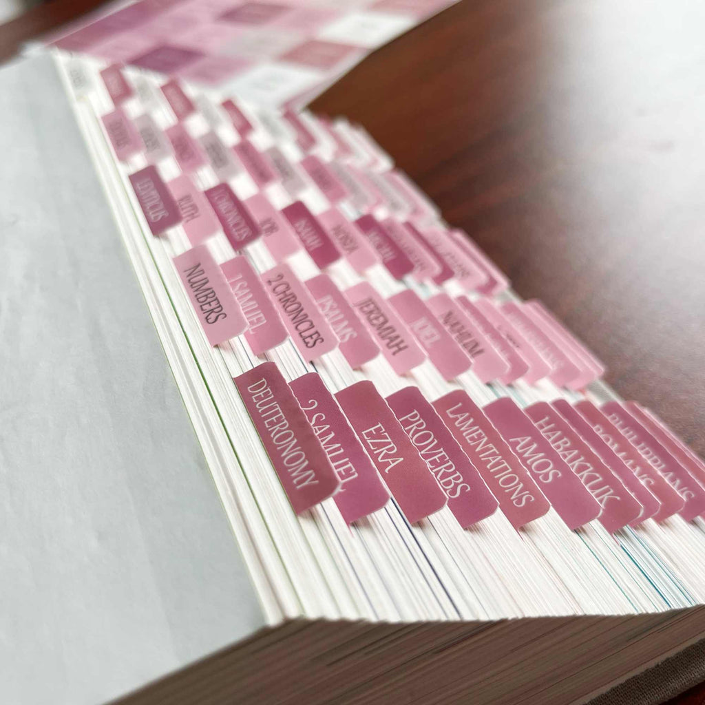 Bible Tabs, 80 White&Pink Tabs For Study Bible, Laminated Bible Tabs For Women And Men, Bible Journaling Supplies With Large Print Reposition Stickers Accessories